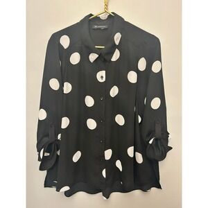 INC International Concepts Black White Polka Dot Button Up Shirt Women's Plus
